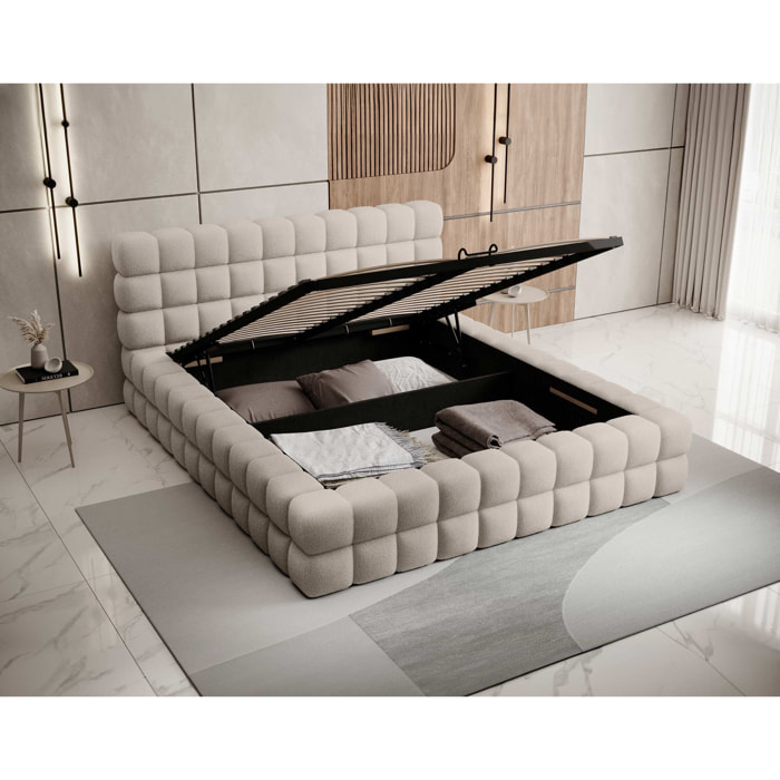 Kingston - lit coffre - 140x200 - sommier inclus - en tissu bouclette - Beige