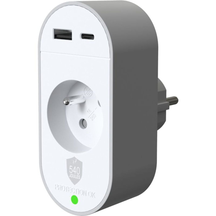 Câble alimentation FORCE POWER 1 prise + USB-A + C 540J EU