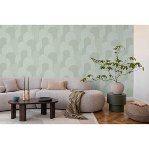 Papier peint arches art déco vert céladon doré
