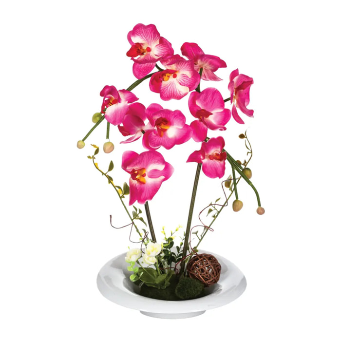 Composition d'orchidées artificielles vase céramique H46cm