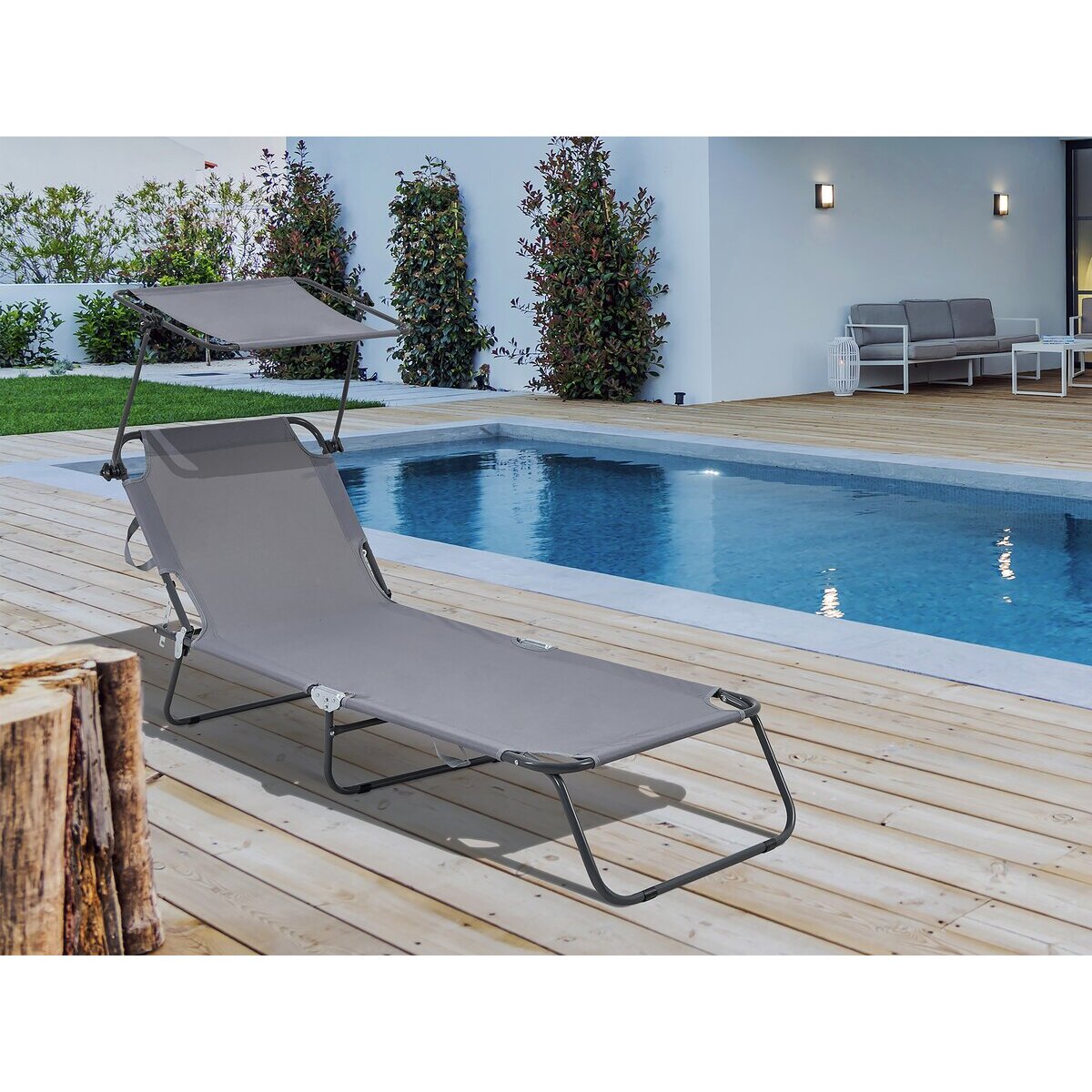 Bain de soleil pliable "Lazy" - Avec pare soleil - Gris