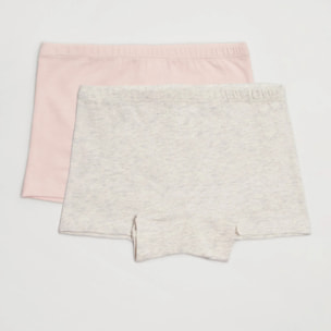 Confezione da 2 pantaloni culottes in cotone grigio e rosa per bambine