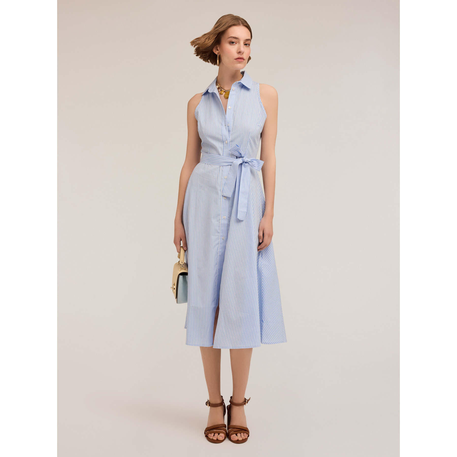 Motivi - Vestido camisero de algodón a rayas - Light - blue