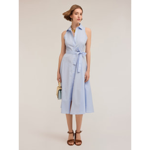 Motivi - Vestido camisero de algodón a rayas - Light - blue