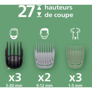 Tondeuse multi usages PHILIPS MG9557/15 Series 9000, 27 hauteurs de coupe, précision 0,2 mm, autonomie 120 mn