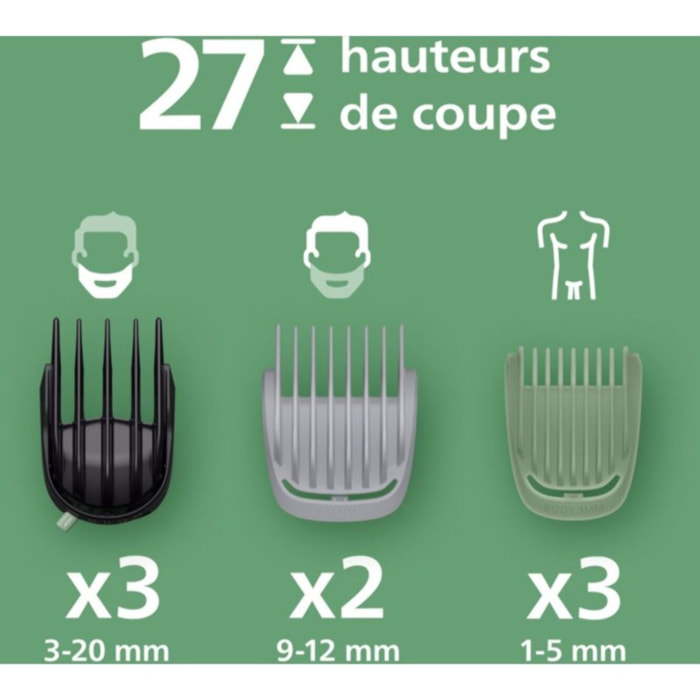 Tondeuse multi usages PHILIPS MG9557/15 Series 9000, 27 hauteurs de coupe, précision 0,2 mm, autonomie 120 mn