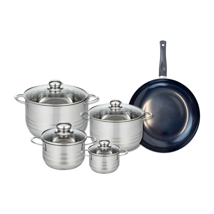 Ensemble de 1 Poêle de cuisson 28 cm et 4 faitouts 12, 16, 20 et 24 cm Elo Prima Brillant