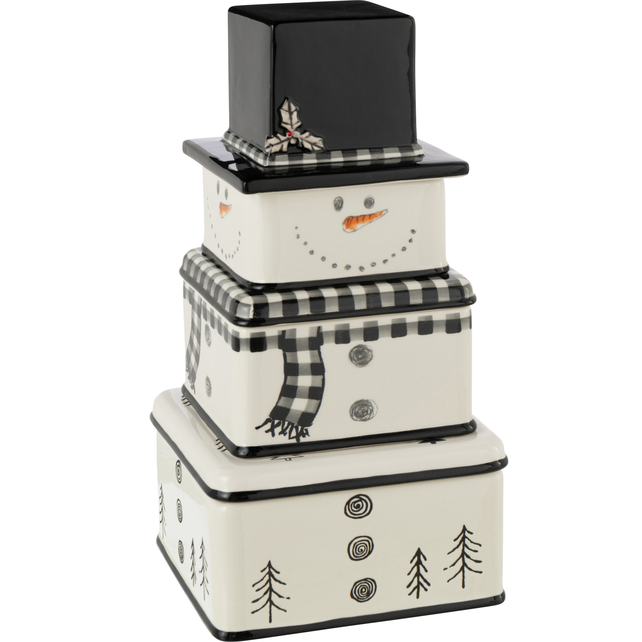 J-Line mug Bonhomme de Neige Dolomie - céramique - noir/blanc - boîte de 3