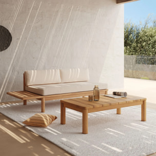 Canapé de jardin en teck massif et coussin blanc 2 places - Nadila