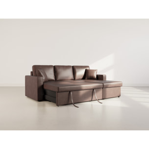 Cyrus - Canapé d'angle réversible 4 places - convertible avec coffre - en simili - Marron