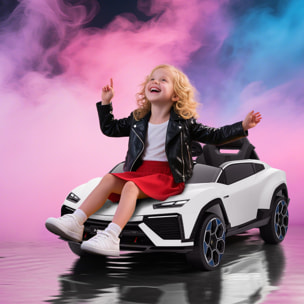 Coche Eléctrico para Niños de +3 Años, Lamborghini, Coche de Batería 12V, con Mando a Distancia 2,4 G, Motor Doble, Ruedas con Suspensión, Faros, Música, USB, Blanco