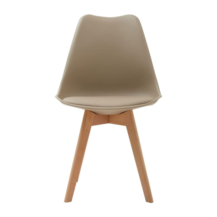 Set di 4 sedie WYNWOOD in polipropilene tortora, cuscino ecopelle, gambe in legno di faggio, 47x52x82 cm