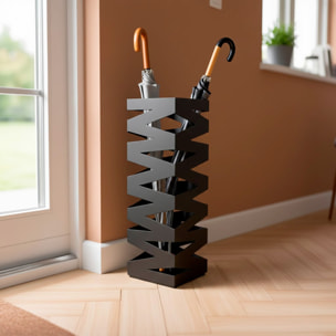 Portaombrelli In Acciaio Zincato Con Intarsi Decorativi Vaschetta Scolapioggia 2 Ganci Removibili Base Antiscivolo 49 x 15.5 x 15.5 Cm Nero