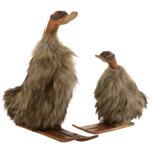 J-Line figurine Canard Skieur Fourrure - bois - brun - large