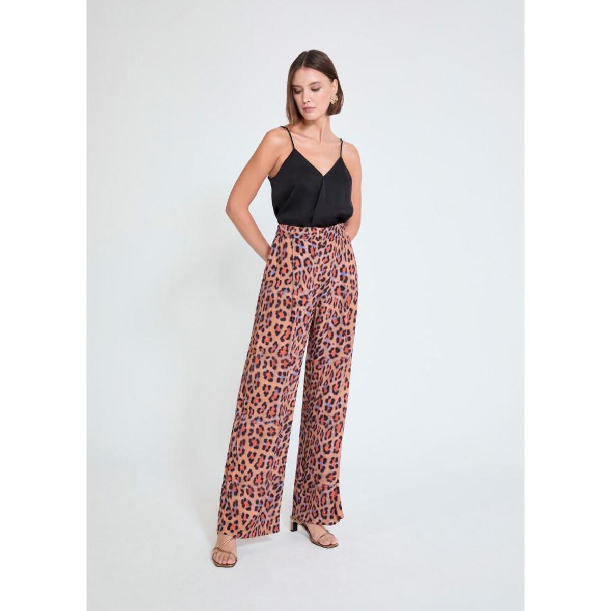 Pantaloni palazzo con stampa animalier