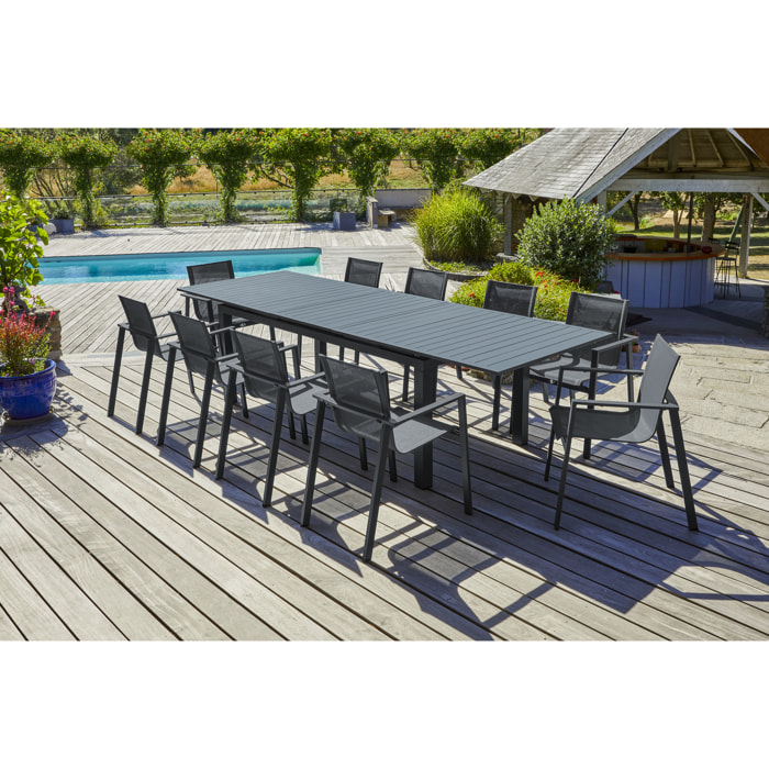 MIAMI - Ensemble repas de jardin 10 places en aluminium gris anthracite