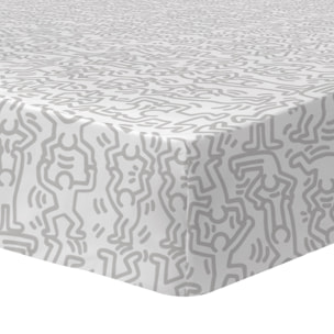 Drap-housse imprimé 100% coton, KEITH HARING RED LOVE