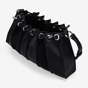 Bolso de hombro negro plisado con cierre imán