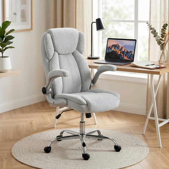 Silla de escritorio Ergonómica, Silla de Oficina con Respaldo Alto, Reposabrazos Abatibles, Asiento con Muelles, Altura Ajustable, Función Basculante, Tapizado en Terciopelo, Crema