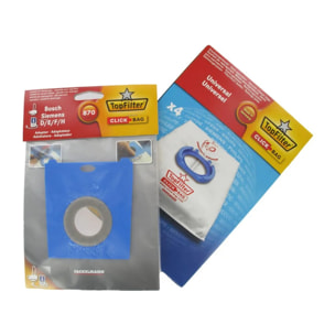 Boite de 4 sacs aspirateurs universels Top Filter avec Adaptateur Click Bag pour aspirateurs Siemens et Bosch 870