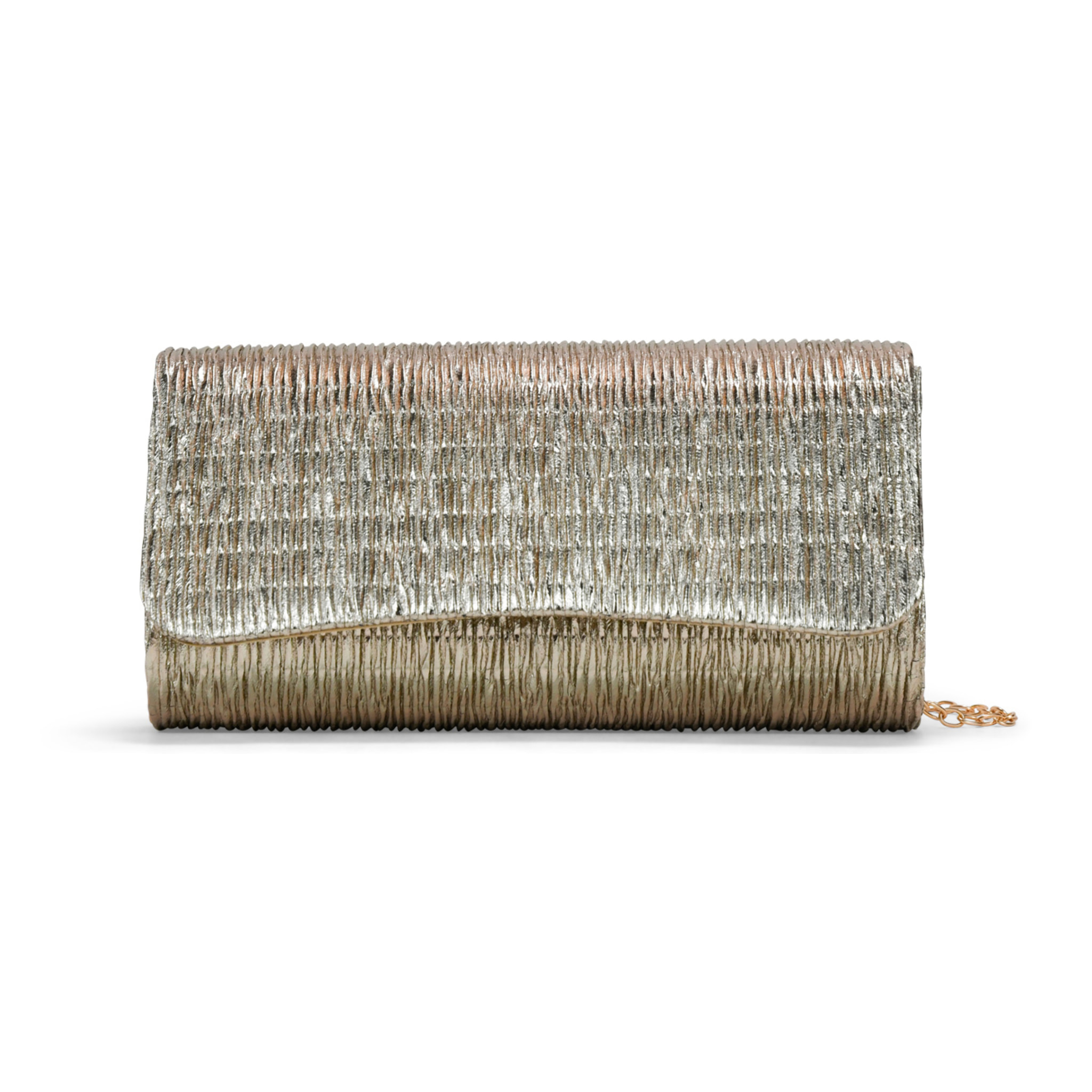 Bolso de fiesta dorado con solapa plisada