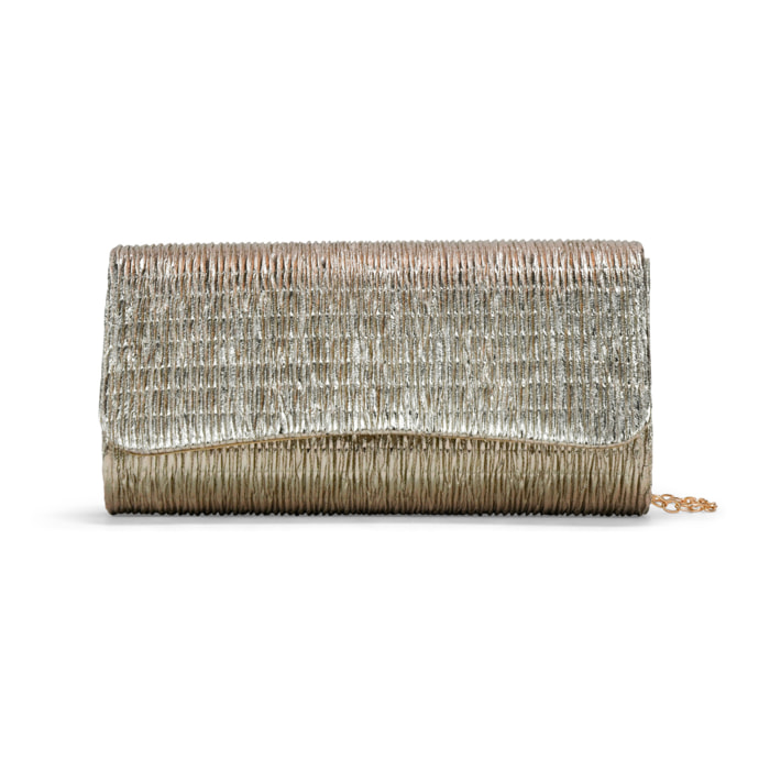 Bolso de fiesta dorado con solapa plisada