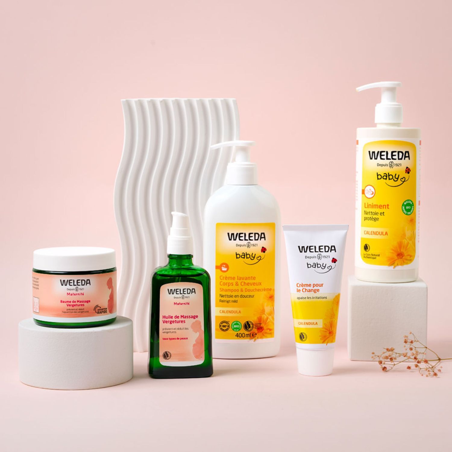 WELEDA - DUO Liniment + Crème pour le change Calendula - Nettoyant - pour Bébé - Certifié Natrue ** - Facon 400ml et Tube 75 ml