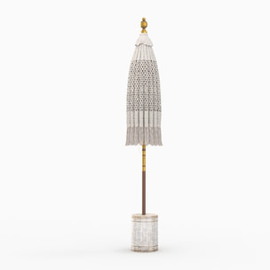 Ensemble parasol en macramé et pied de parasol en bois de suar - Fakélé