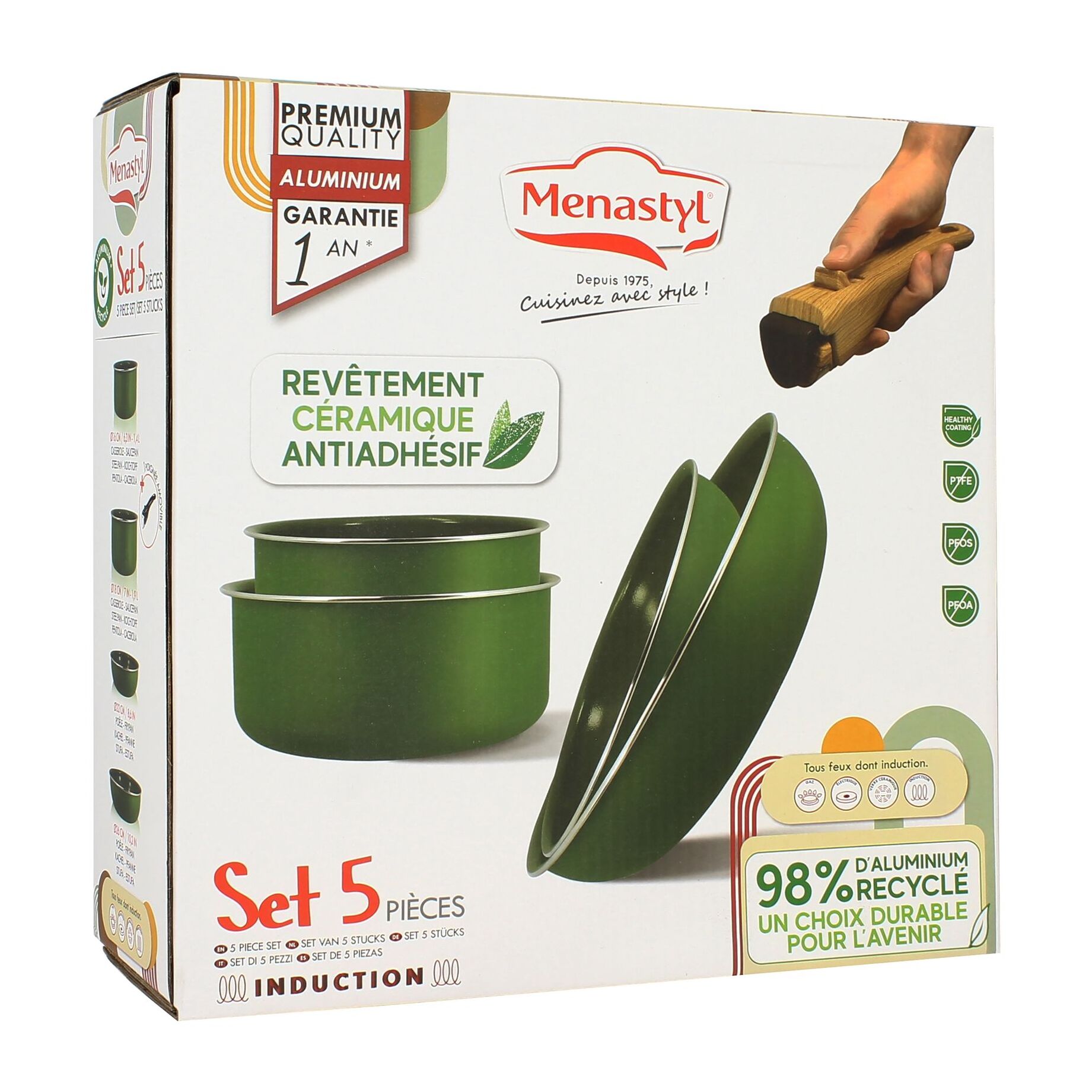 Batterie de cuisine 5 pièces en aluminium recyclé vert