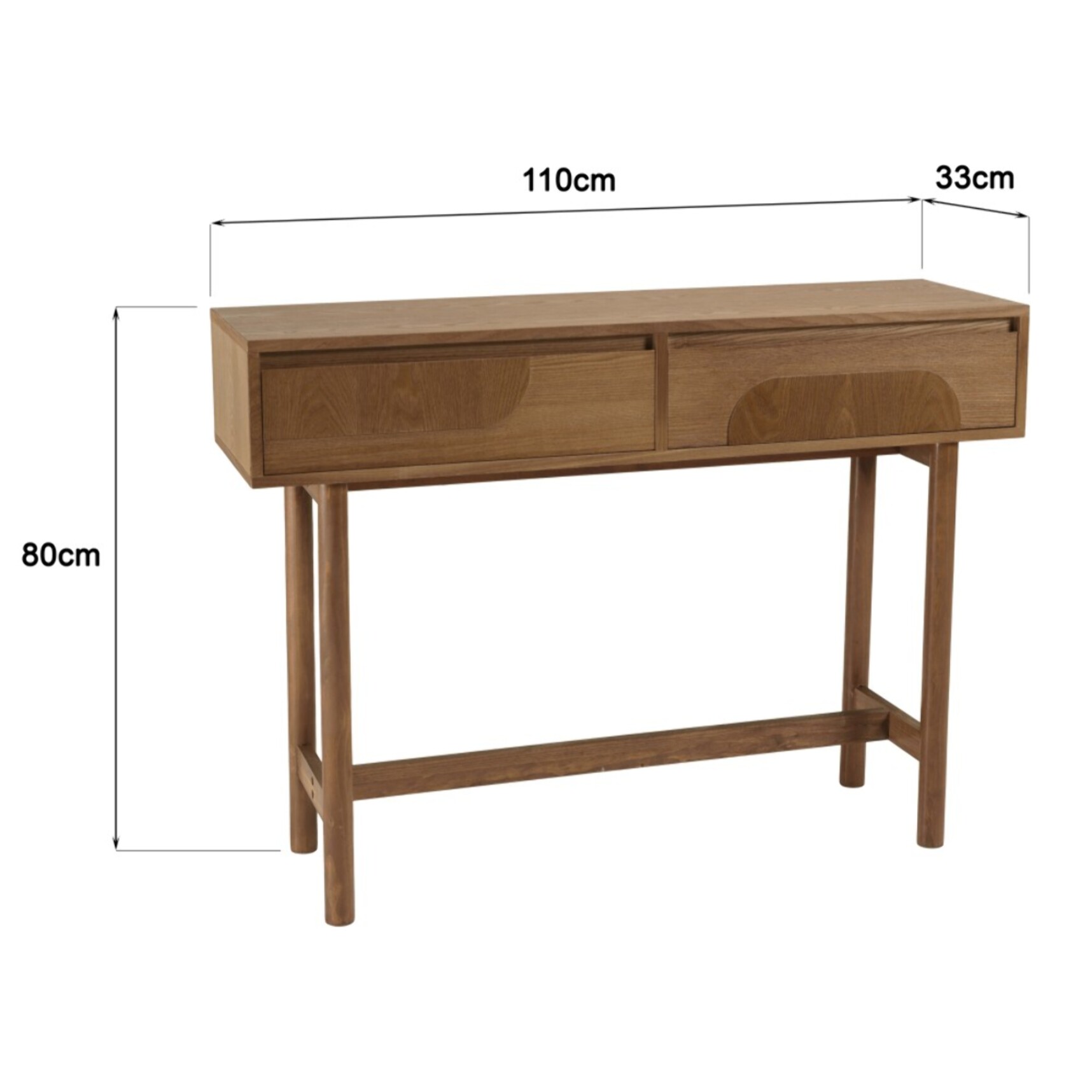 MARIO - Console couleur naturelle 2 tiroirs décor motif arrondi