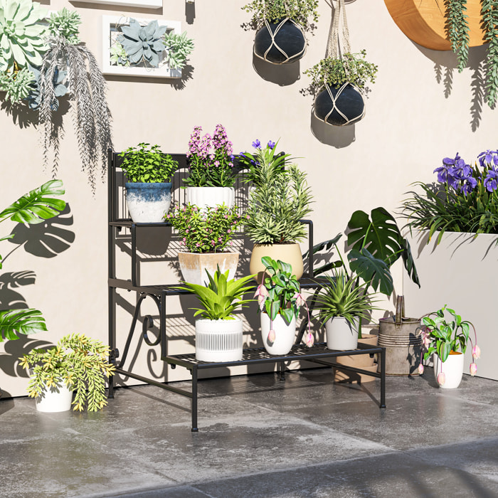 Soporte para Plantas de 3 Niveles Estantería para Plantas para Esquina Diseño en Escalera Soporte para Macetas Interior y Exterior 73x66x85 cm Negro