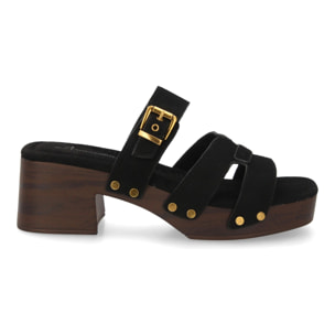 Sandalia pala mujer tacón anchocon tachuelas