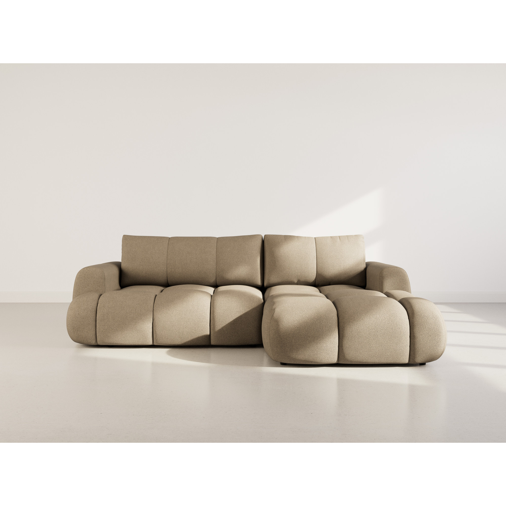 Yulin - Canapé d'angle droit 4 places convertible avec coffre en tissu bouclette - Marron