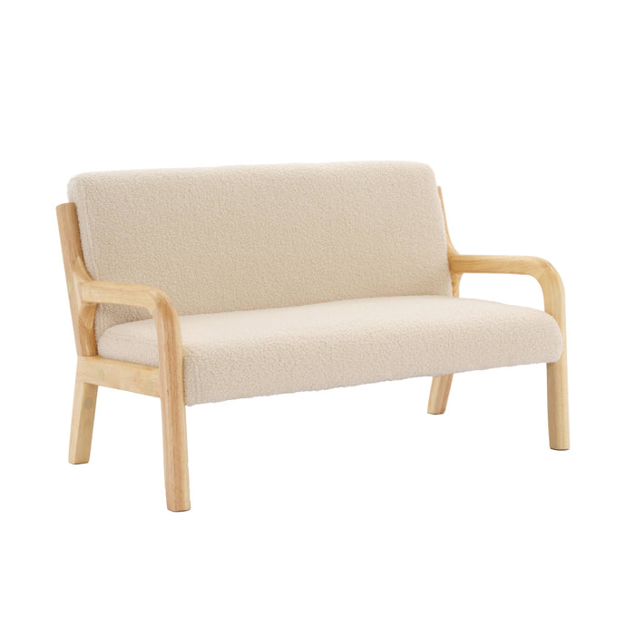 Banquette scandinave enfant en bois et tissu bouclette beige 2 places
