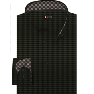 camicia uomo 1 bottone button down slim Armaturato Fantasia verde medio e nero