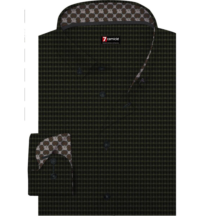 camicia uomo 1 bottone button down slim Armaturato Fantasia verde medio e nero