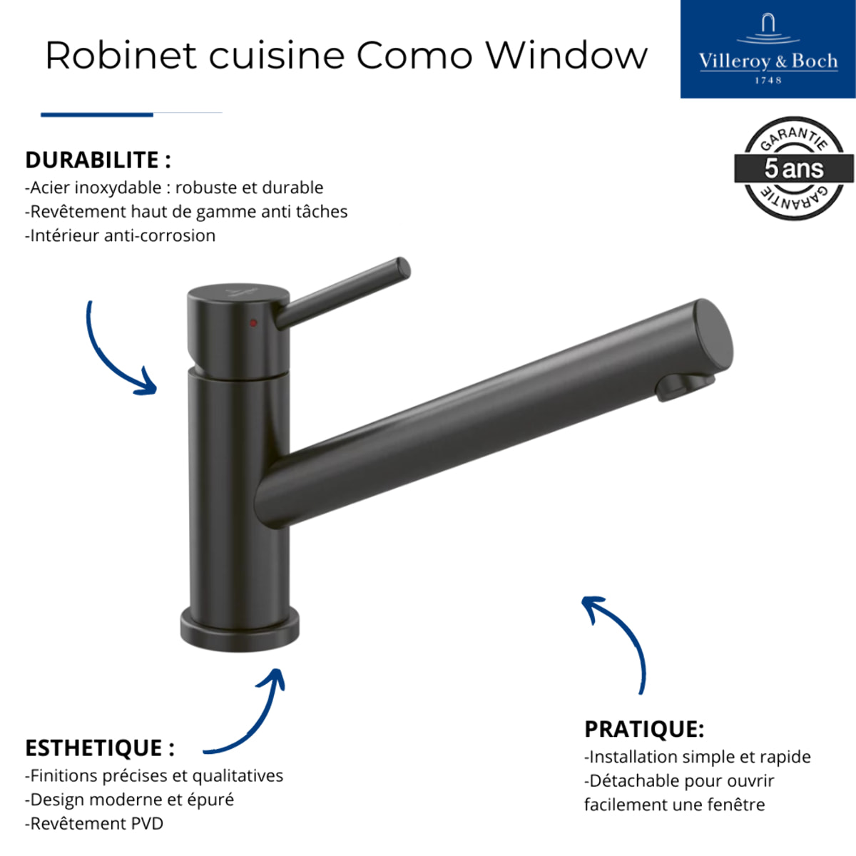 Robinet cuisine rabattable Como window anthracite