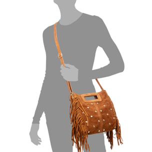 Barbata bolso bandolera mujer. Piel auténtica Gamuza con tachuelas decorativas.