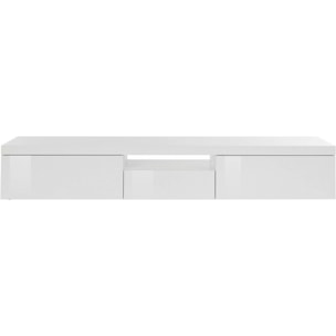 Mobile porta TV Dcoppolin, Credenza bassa da soggiorno a 3 ante, Base porta TV, 220x40h35 cm, Bianco lucido