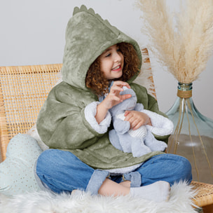 Plaid sweatshirt capuche "Dinosaure" - vert kaki