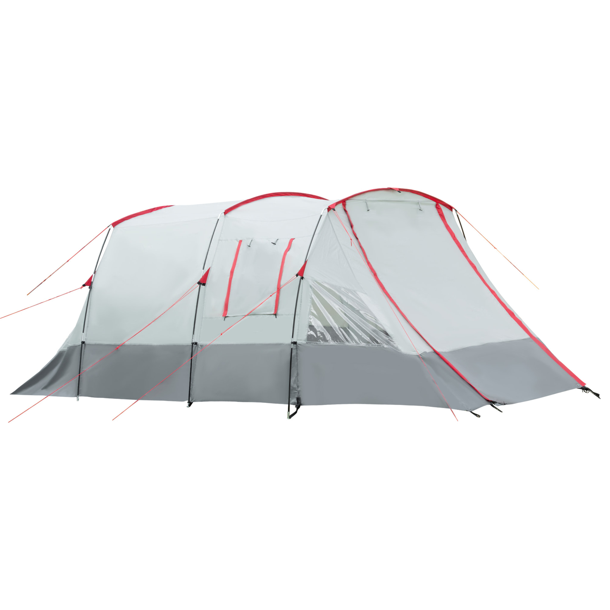 Tente de camping familiale 6-8 personnes - portes, fenêtres, sac de transport - dim. 5,1 x 2,4 x 1,8 cm - gris clair