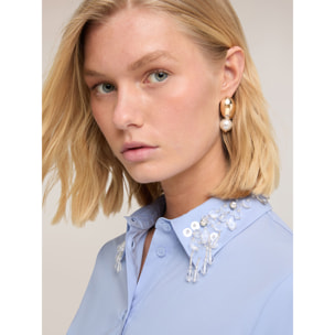 Motivi - Vestido camisero con cuello joya - Light - blue