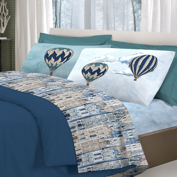 Completo letto volare blu 100% cotone