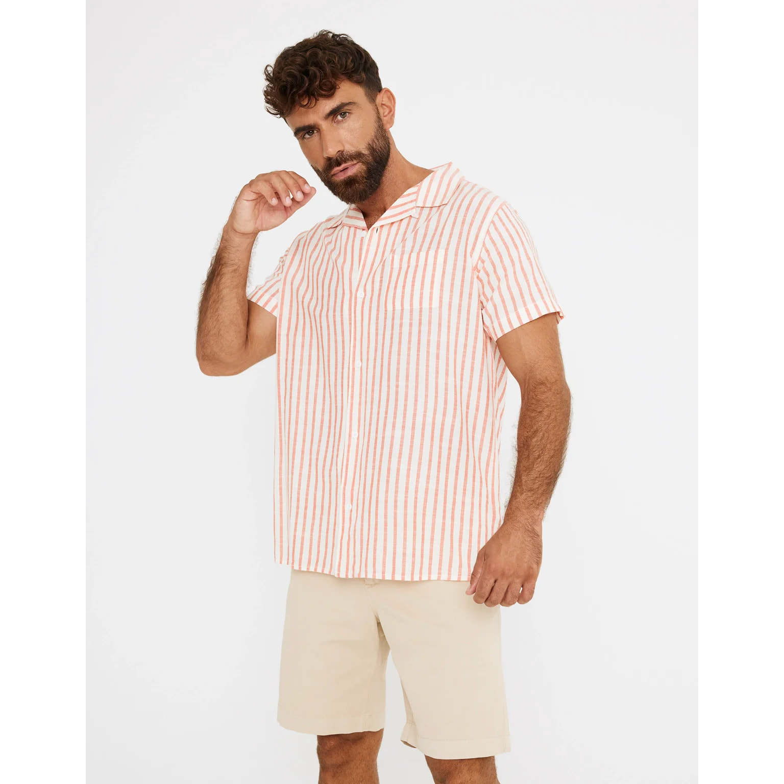 Camisa Rayas Manga Corta Rojo - Rayred