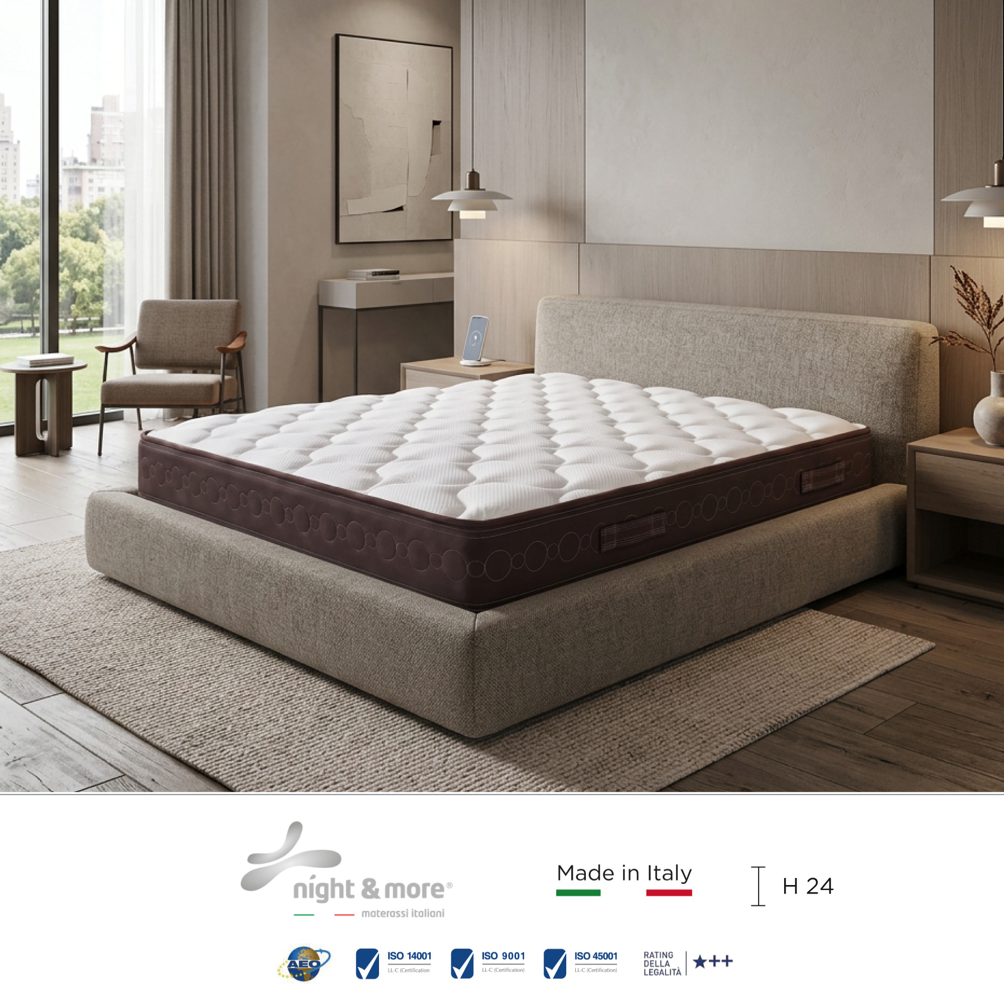 "Mabel" H24 cm 160x190 guanciale Memory OMAGGIO, a molle insacchettate indipendenti ,7 zone a portanza differenziata arrotolato