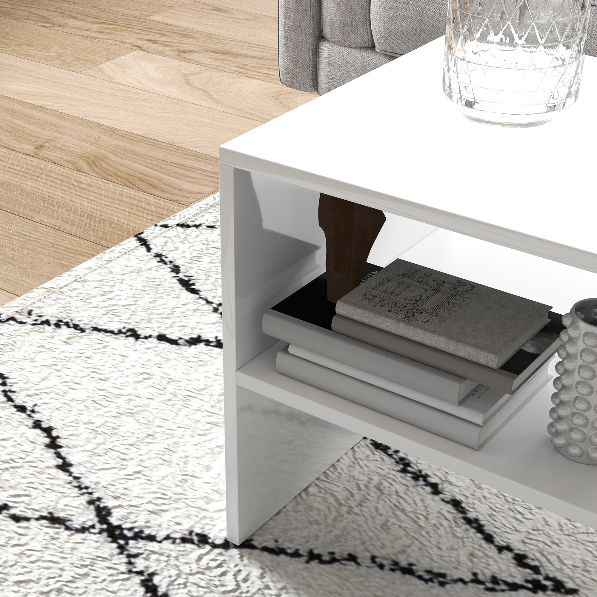 Mesa de Centro Mesa Auxiliar con Compartimento Abierto Mesa de Café para Salón Comedor 100x40x41,5 cm Blanco Brillante