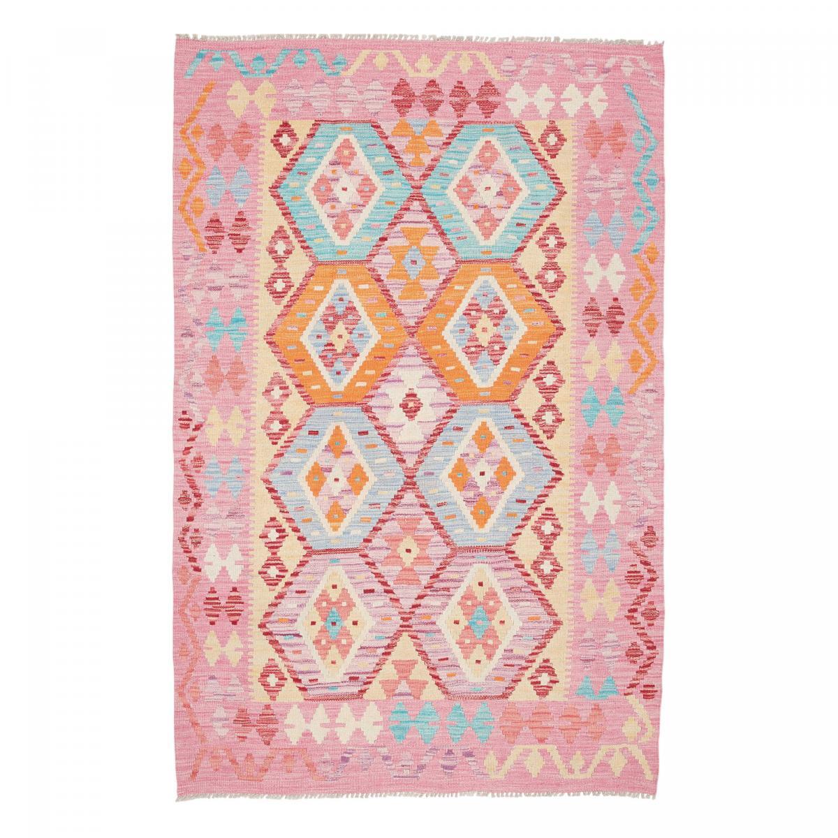 Tapis kilim, motif géométrique, tissé plat en laine naturelle