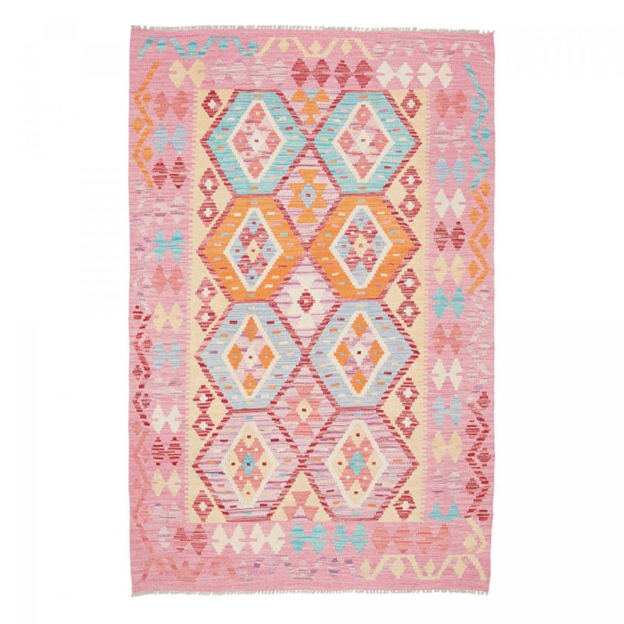 Tapis kilim, motif géométrique, tissé plat en laine naturelle