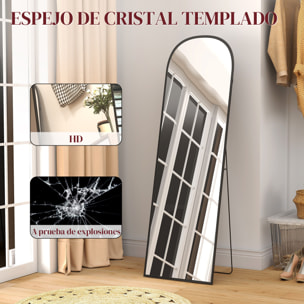 Espejo de Pie Cuerpo Entero 165x60 cm con Marco de Aleación de Aluminio, Espejo de Pared Rectangular para Colgar con Soporte, 2 Formas de Uso, para Salón, Entrada y Dormitorio, Negro