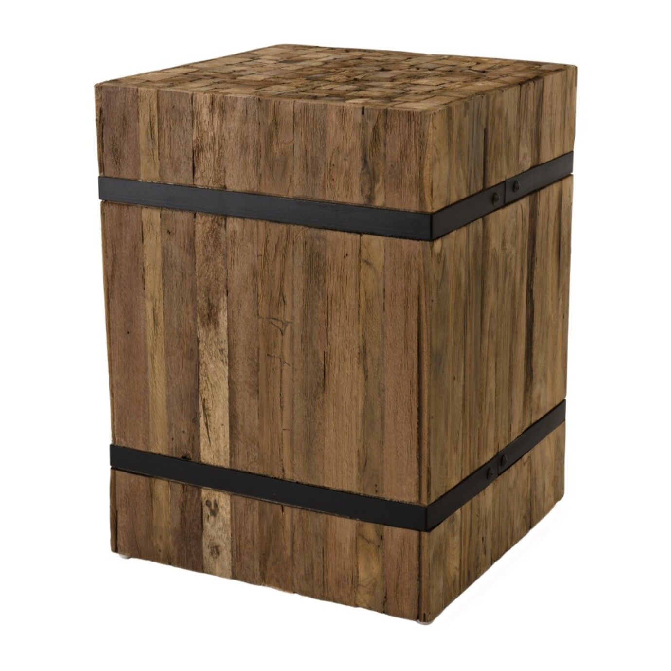 SAM - Table d'appoint carrée 'S' 34x34cm bois Teck recyclé cerclée métal noir
